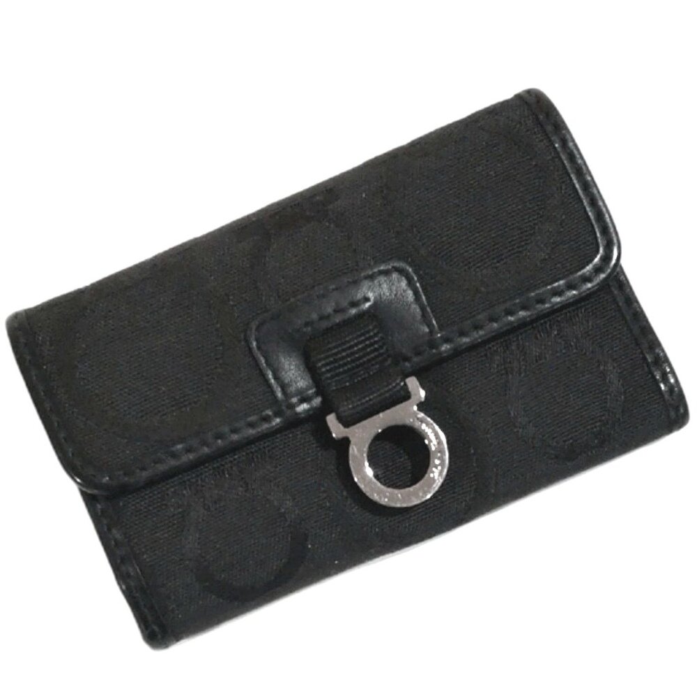 Salvatore Ferragamo 6-Key Case – Black Canvas/Leather with Silver Hardware